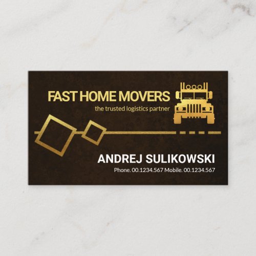 Brown Grunge Gold Moving Box Trucker Driver Business Card