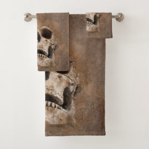 Brown Grunge Mud Wall with Skull Bath Towel Set