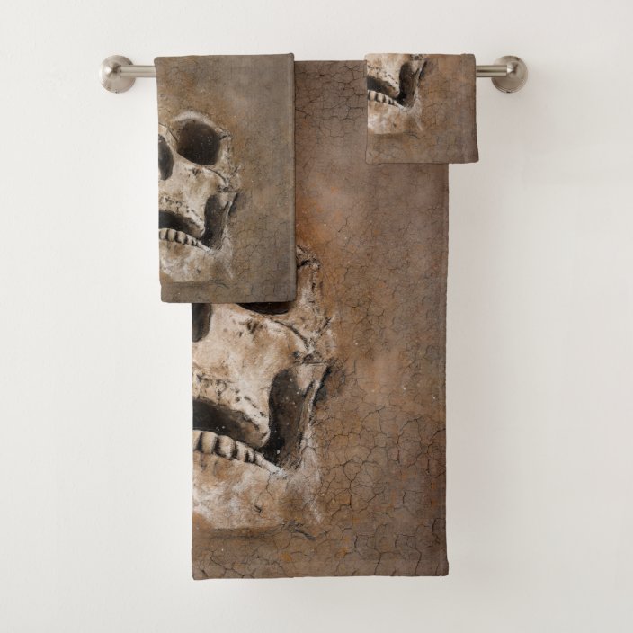 Brown Grunge Mud Wall with Skull Bath Towel Set