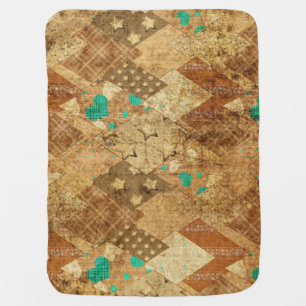 Brown Grunge Quilt Stars Hearts Baby Blanket