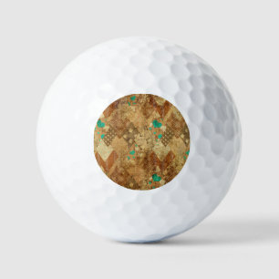 Brown Grunge Quilt Stars Hearts Golf Balls