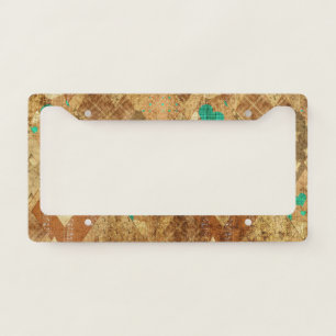 Brown Grunge Quilt Stars Hearts License Plate Frame