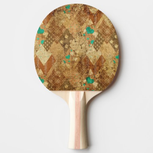 Brown Grunge Quilt Stars Hearts Ping Pong Paddle
