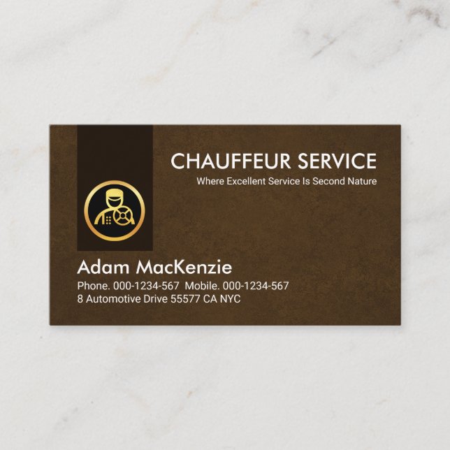 Brown Grunge Tab Gold Chauffeur Business Card (Front)