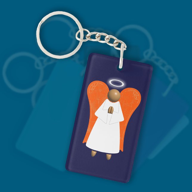 Brown Guardian Angel (double-sided) Keychain (Brown Guardian Angel Keyring)