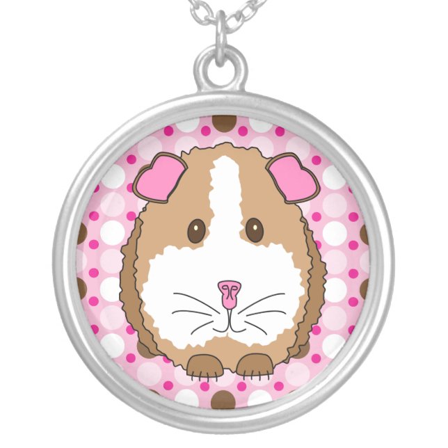 Brown Guinea Pig Silver Plated Necklace (Front)