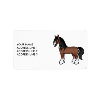 Brown Gypsy Vanner Clydesdale Cartoon Horse &amp; Text Label