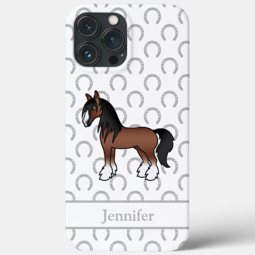Brown Gypsy Vanner Clydesdale Shire Cartoon Horse iPhone 13 Pro Max Case