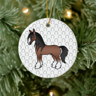 Brown Gypsy Vanner Clydesdale Shire Cartoon Horse Ceramic Ornament