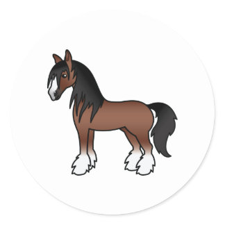 Brown Gypsy Vanner Clydesdale Shire Cartoon Horse Classic Round Sticker