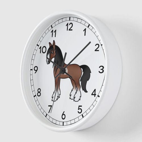Brown Gypsy Vanner Clydesdale Shire Cartoon Horse Clock