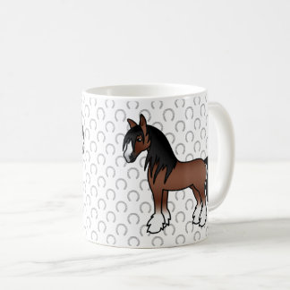 Brown Gypsy Vanner Clydesdale Shire Cartoon Horse Coffee Mug