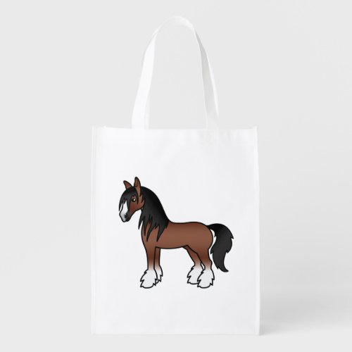 Brown Gypsy Vanner Clydesdale Shire Cartoon Horse Grocery Bag