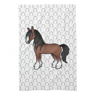 Brown Gypsy Vanner Clydesdale Shire Cartoon Horse Kitchen Towel