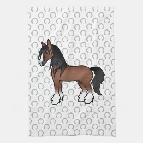 Brown Gypsy Vanner Clydesdale Shire Cartoon Horse Kitchen Towel
