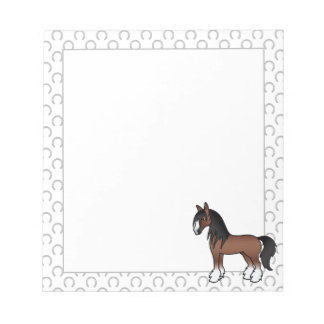 Brown Gypsy Vanner Clydesdale Shire Cartoon Horse Notepad