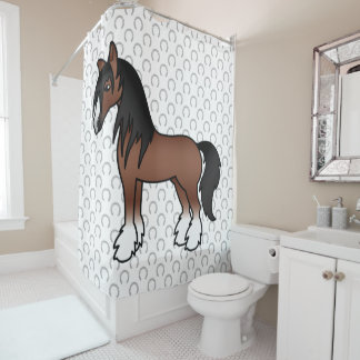 Brown Gypsy Vanner Clydesdale Shire Cartoon Horse Shower Curtain