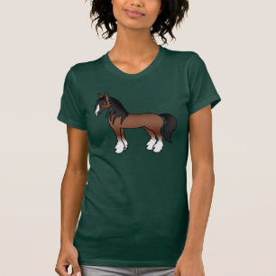 Brown Gypsy Vanner Clydesdale Shire Cartoon Horse T-Shirt