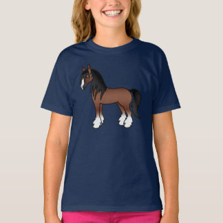 Brown Gypsy Vanner Clydesdale Shire Cartoon Horse T-Shirt