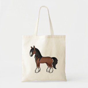 Brown Gypsy Vanner Clydesdale Shire Cartoon Horse Tote Bag