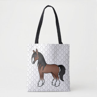 Brown Gypsy Vanner Clydesdale Shire Cartoon Horse Tote Bag