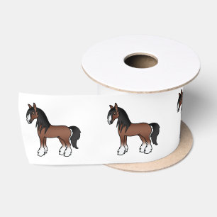 Brown Gypsy Vanner Clydesdale Shire Cartoon Horses Satin Ribbon