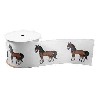 Brown Gypsy Vanner Clydesdale Shire Cartoon Horses Satin Ribbon
