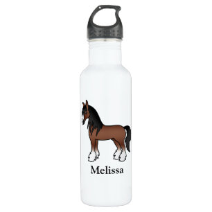 Brown Gypsy Vanner Clydesdale Shire Horse & Name Stainless Steel Water Bottle