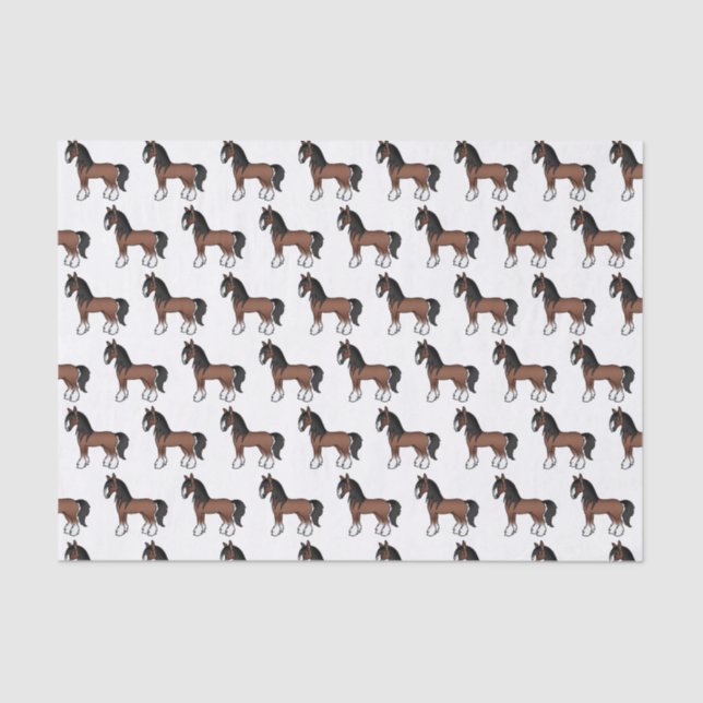 Brown Gypsy Vanner Clydesdale Shire Horse Pattern Tissue Paper (Front)