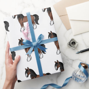 Brown Gypsy Vanner Clydesdale Shire Horse Pattern Wrapping Paper