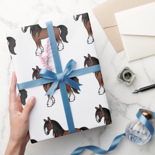 Brown Gypsy Vanner Clydesdale Shire Horse Pattern Wrapping Paper