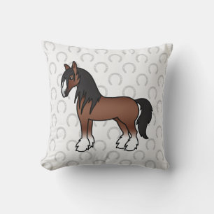Brown Gypsy Vanner / Shire / Clydesdale Horse Throw Pillow