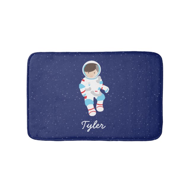 Brown Hair Astronaut in Space Bathroom Mat (Front)