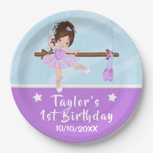 Brown Hair Ballerina Purple Tutu Birthday Paper Pl Paper Plates