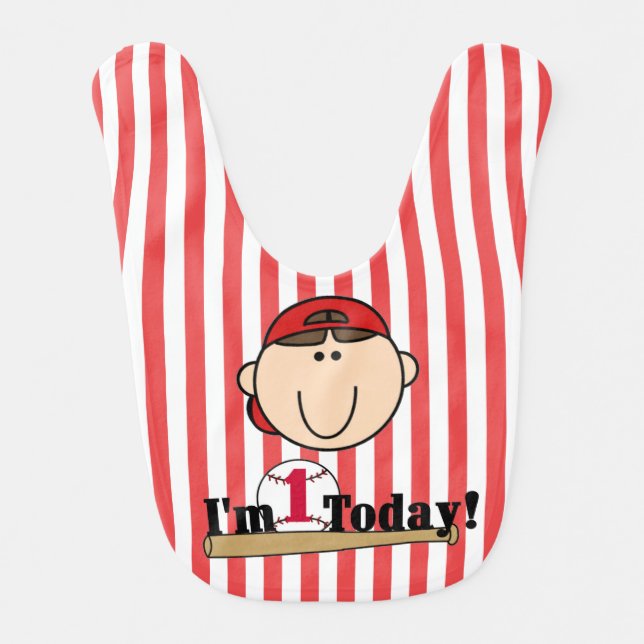 Brown Hair Baseball 1st Birthday Bib (Front)