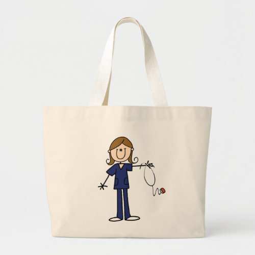 Brown Hair Blue Uniform Female Stick Figure Nurse Large Tote Bag