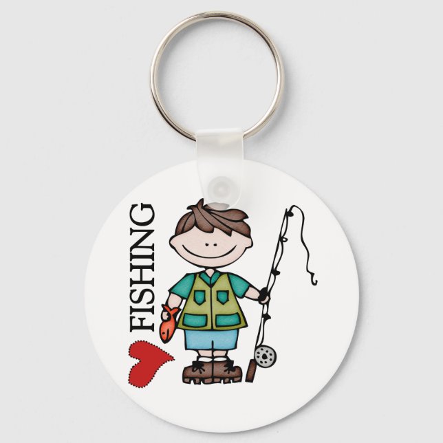 Brown Hair Boy I Love Fishing Keychain (Front)