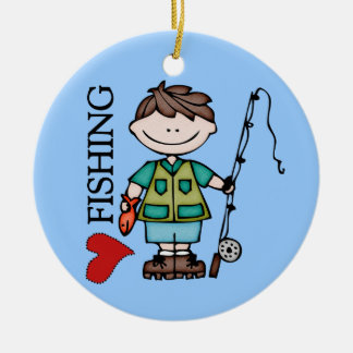 Brown Hair Boy I Love Fishing Ornament