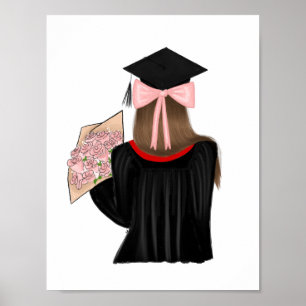 Brown Hair Coquette Graduate Fashion Illustration  Poster