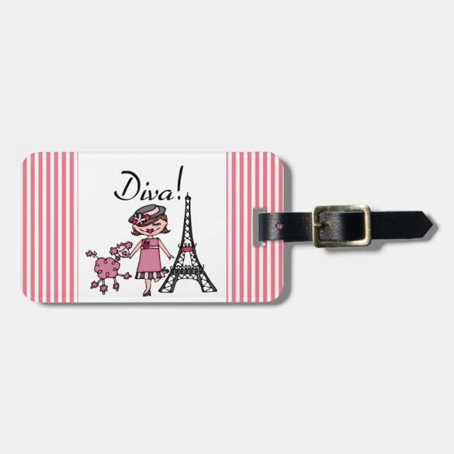 Brown Hair Diva Luggage Tag (Front Horizontal)