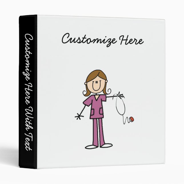 Brown Hair Female Stick Figure Nurse Binder (Front/Spine)