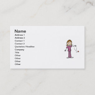Brown Hair Female Stick Figure Nurse Business Card
