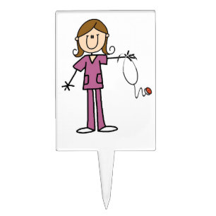 Brown Hair Female Stick Figure Nurse Cake Topper