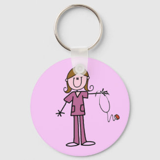 Brown Hair Female Stick Figure Nurse Keychain