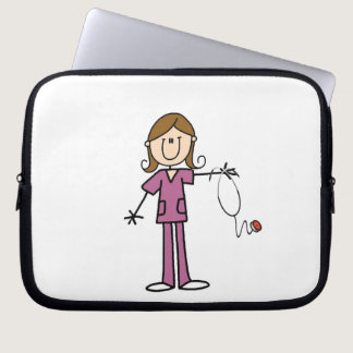 Brown Hair Female Stick Figure Nurse Laptop Sleeve