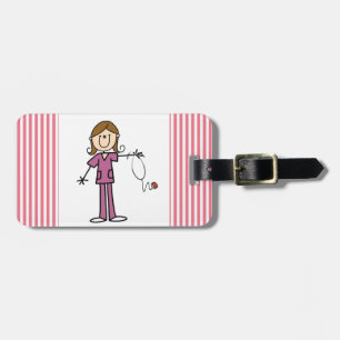 Brown Hair Female Stick Figure Nurse Luggage Tag