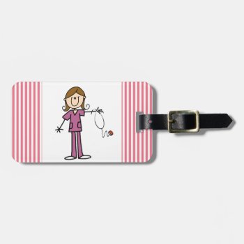 Brown Hair Female Stick Figure Nurse Luggage Tag by stick_figures at Zazzle