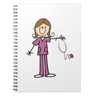 Brown Hair Female Stick Figure Nurse Notebook