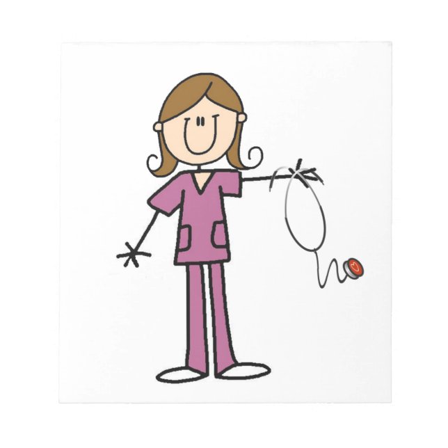 Brown Hair Female Stick Figure Nurse Notepad (Front)