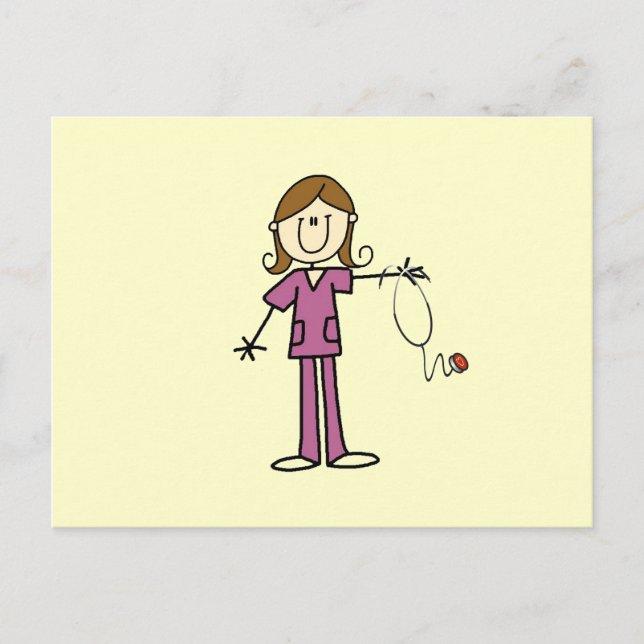 Brown Hair Female Stick Figure Nurse Postcard (Front)